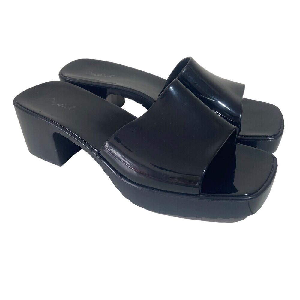 Qupid Stacie Open Toe Sandals Heeled Clogs Women's Size 6  Black PVC Platform